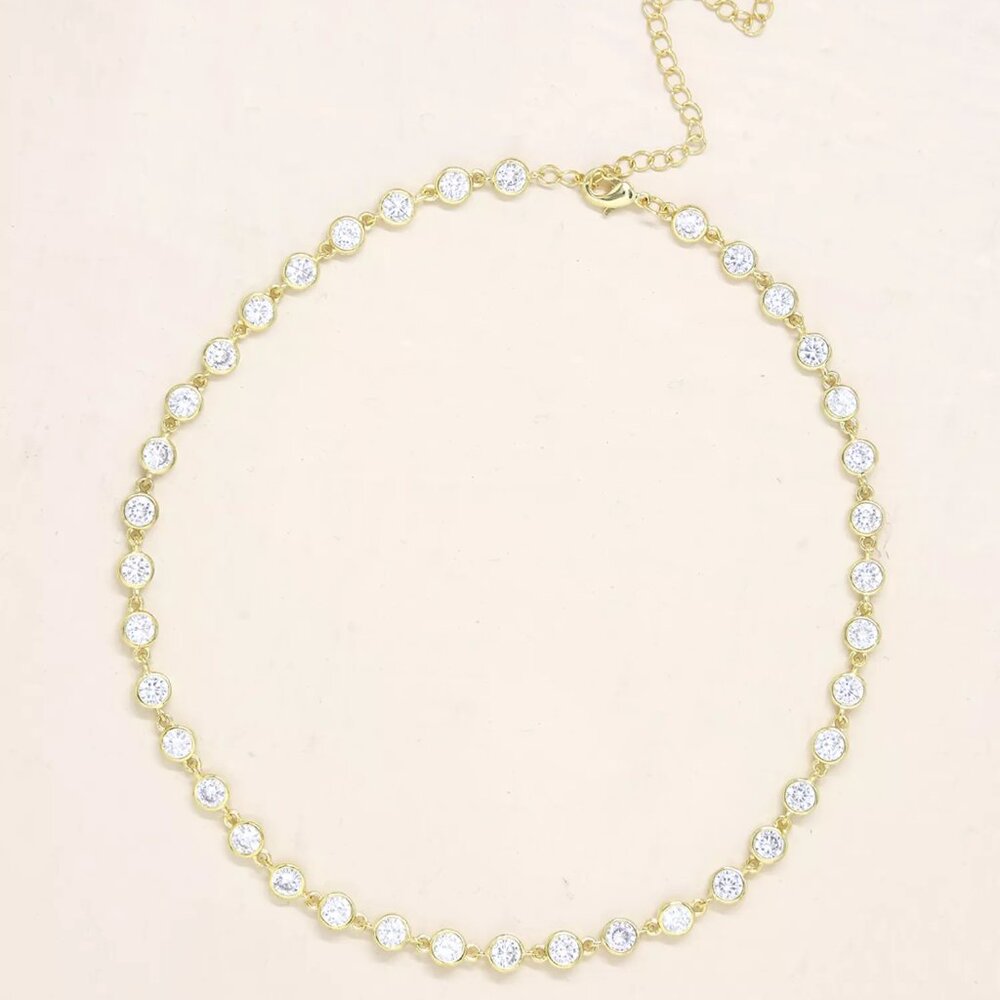 Ettika Bezel Choker Necklace, 18K Gold Plated, Cubic Zirconia, New with Tag